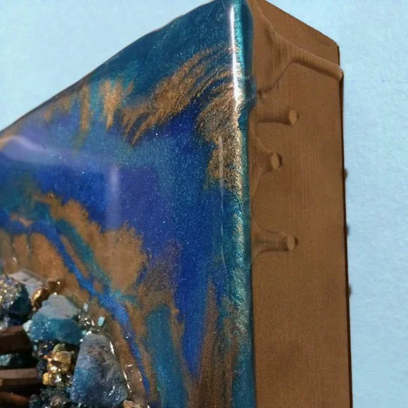Resin Wall Art 12x12 on Solid Wood Panel Geode Look - Picture 3 of 4